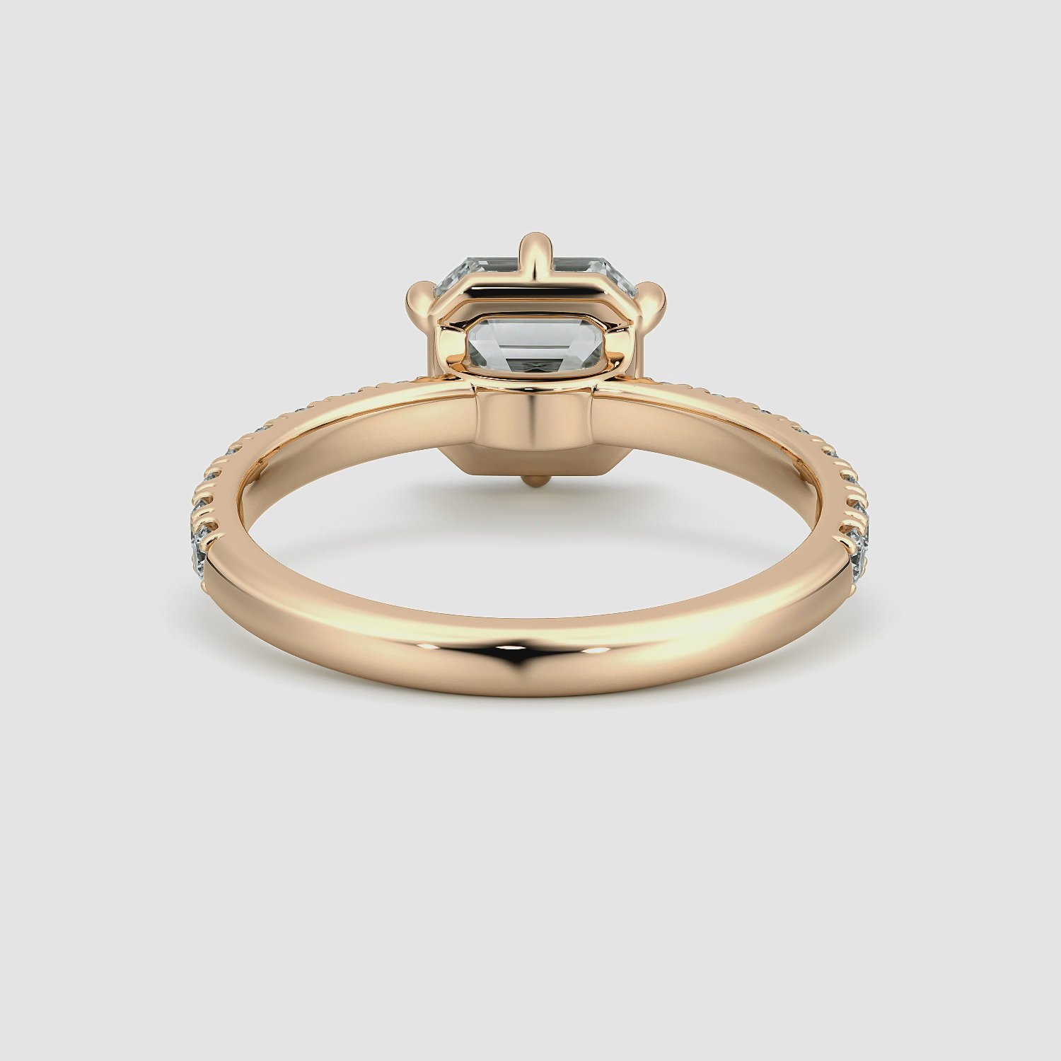 The Signature 6 Prong | Asscher | 14k | Rose Gold | bandAccent: Pavé | bandWidth: large | hiddenHalo: no | diamondOrientation: vertical | caratWeight: other