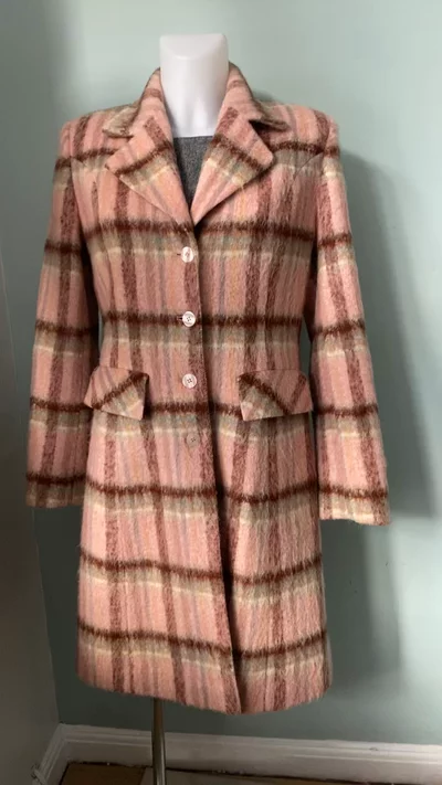 Next Pink Checked Mohair and Wool Coat