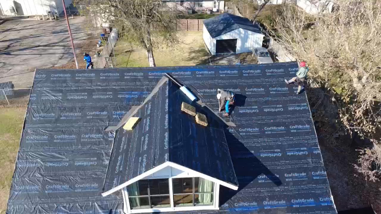 Chavez Construction & Home Services - Drone shot of a roof replacement in process on a home in Farmersville, Texas. - Lighting Fixtures & Equipment Near Me - Aubrey, Texas