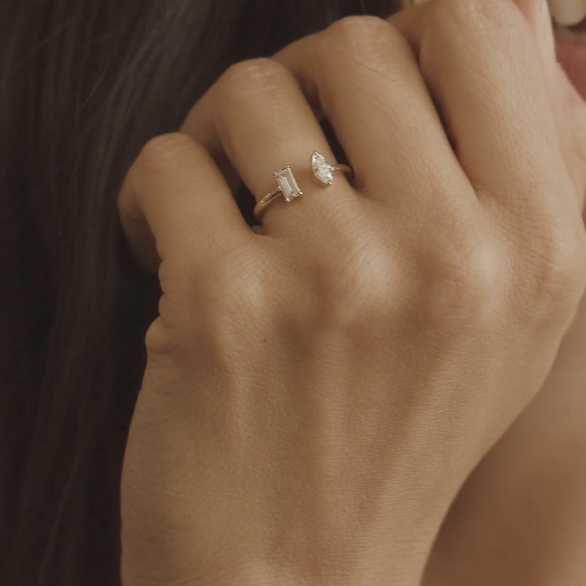 Mixed Cuff Ring | Baguette and Marquise | 14k | Yellow Gold