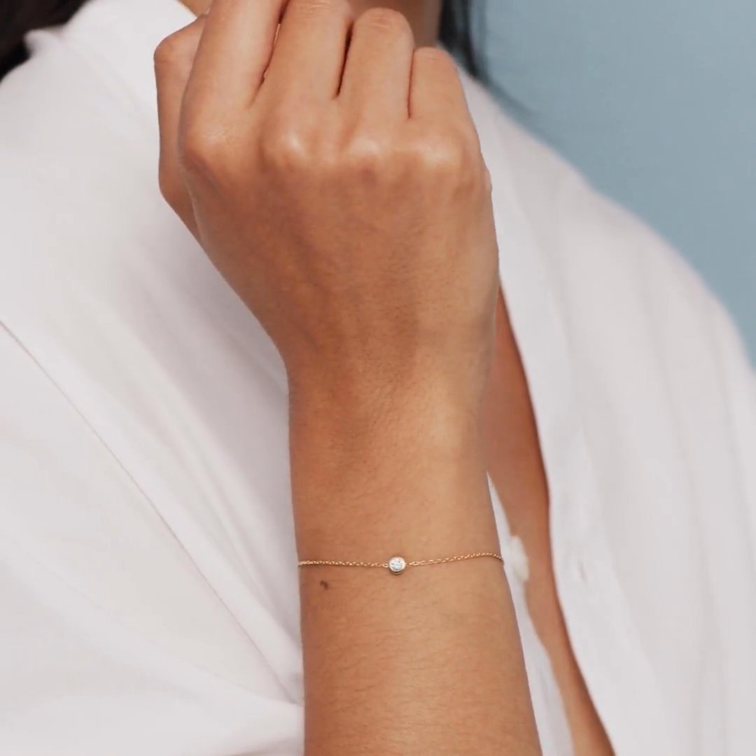 Knife-Edge Bezel Bracelet | Round Brilliant | 14k | Yellow Gold | chainLength: 7