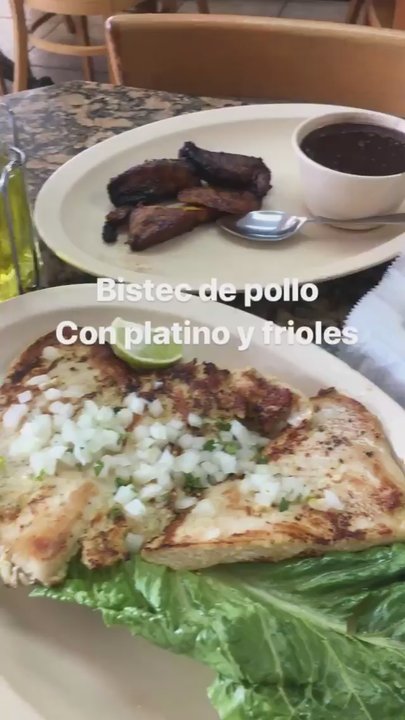 Tropical Beach Cafe - Bistec De Pollo, sweet plantains and black beans - Cuban Near Me - Miami Beach, Florida