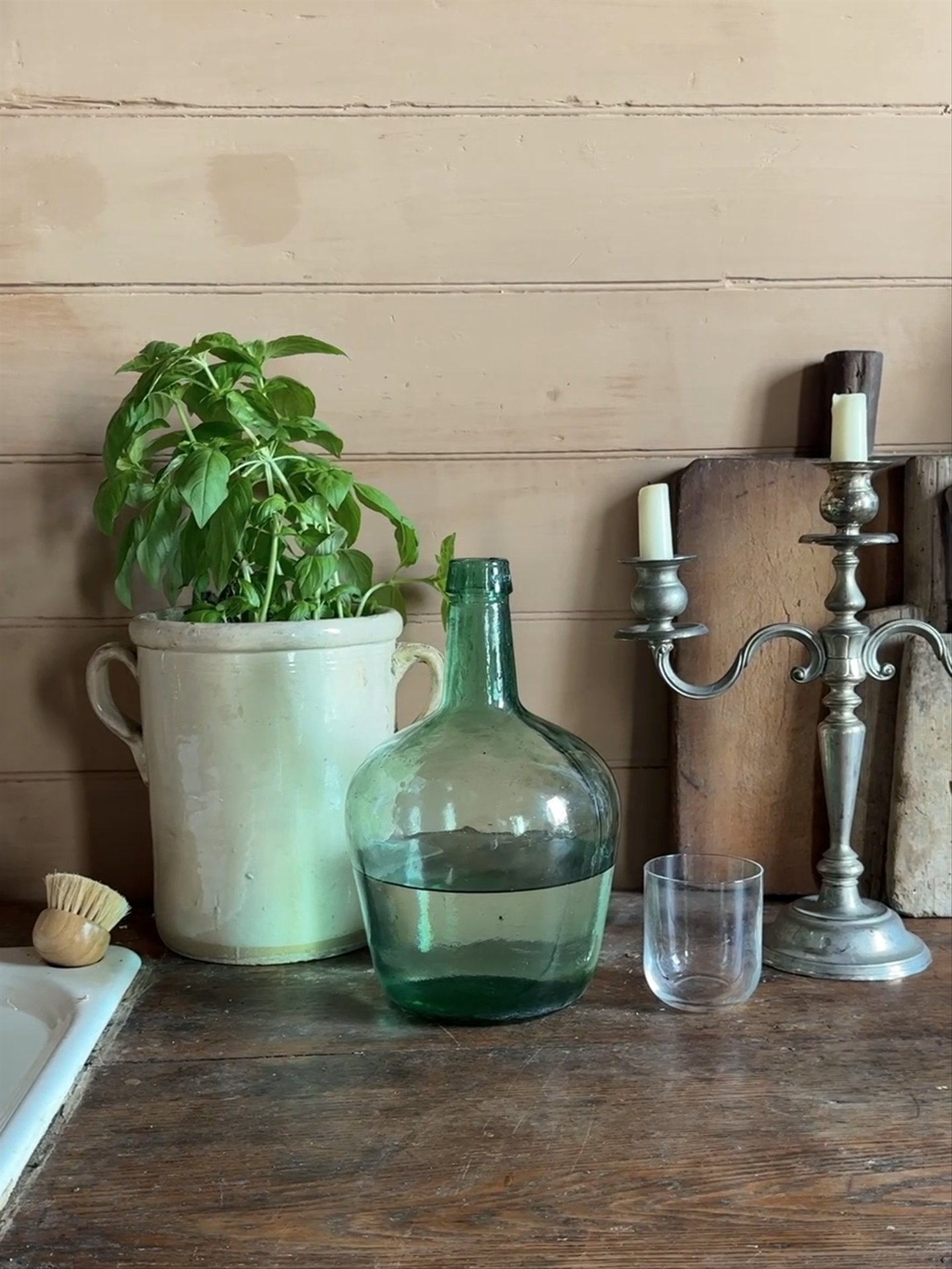 French Green Glass Pinchneck Bottle