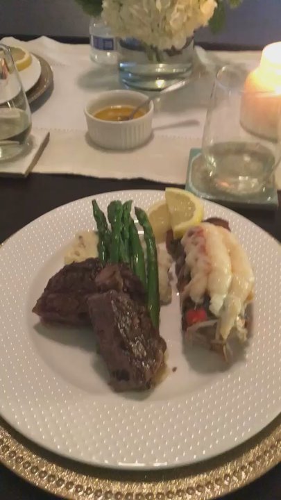 Culinary by Design - Main course, surf and turn with mashed potatoes and asparagus. - Personal Chefs Near Me