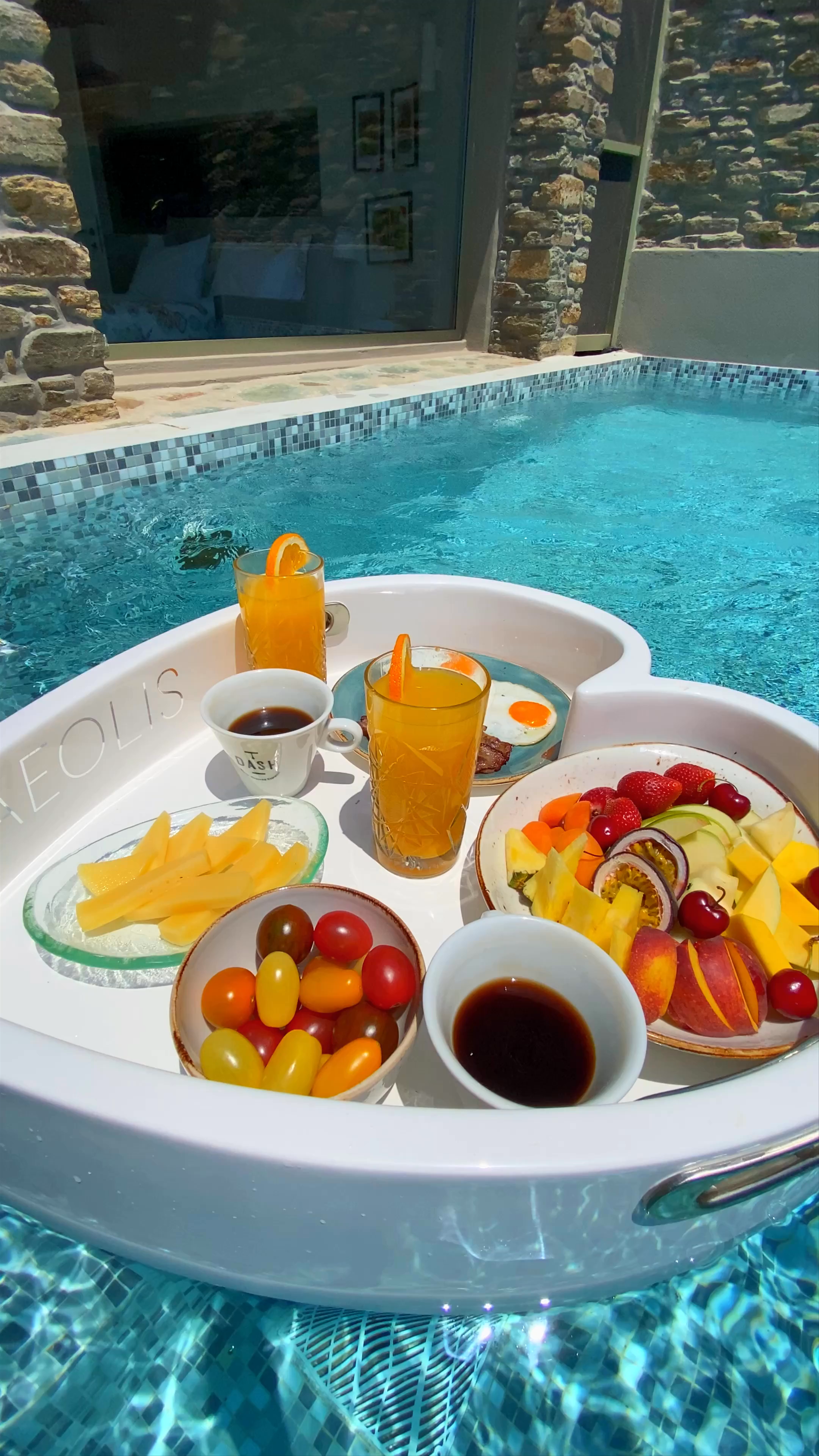 Luxury Floating Breakfast at Aeolis Tinos Suites, Greece