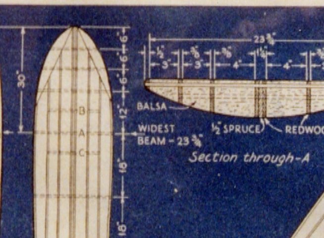 Technical diagrams detail the structural composition and assembly specifications for building a wooden surfboard using balsa, spruce, and redwood.