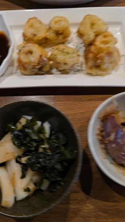 Guu Toramasa - Deep fried eggplant marinated w soy sauce, Daikon & seaweed w sour plum sauce, Fish cake tempura - Japanese Near Me - Vancouver, British Columbia