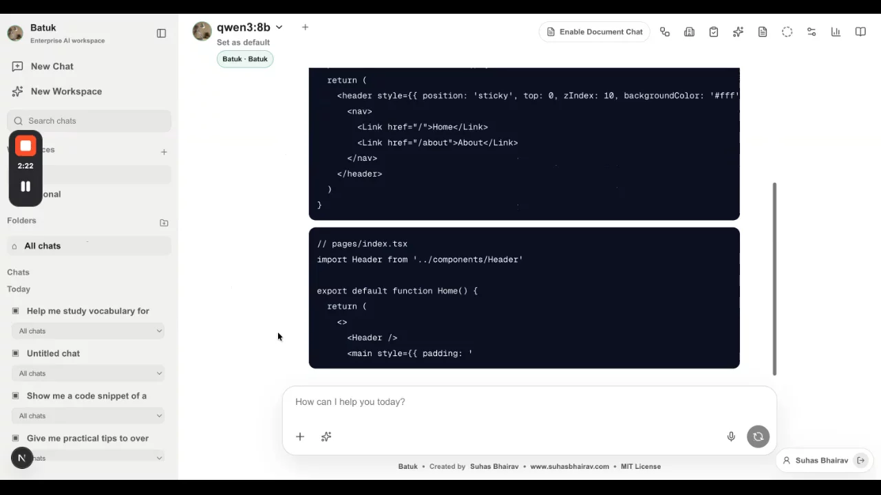 Batuk is a sovereign AI chat workspace image 1