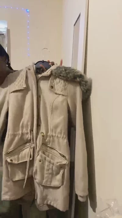 Cream Hooded Winter Coat With Faux Fur Trim