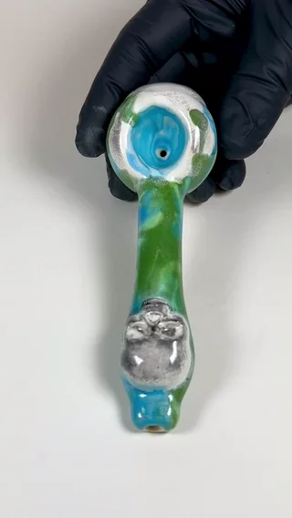 Preview pic of Skull Pipe - 5.5 inch - Ceramic - Light Blue, Green & White - FREE SHIPPING!!!