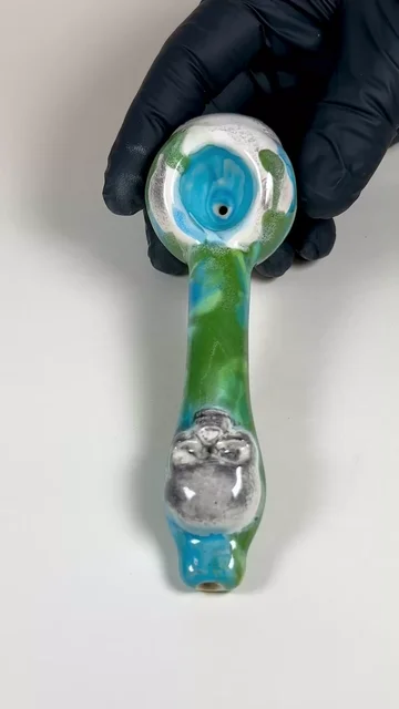 Preview pic of Skull Pipe - 5.5 inch - Ceramic - Light Blue, Green & White - FREE SHIPPING!!!