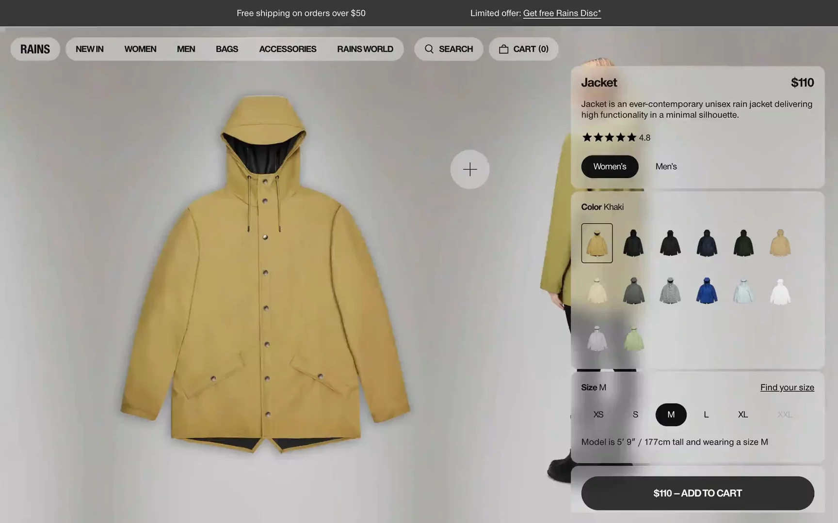 Screen recording of Rains — Product Detail Page