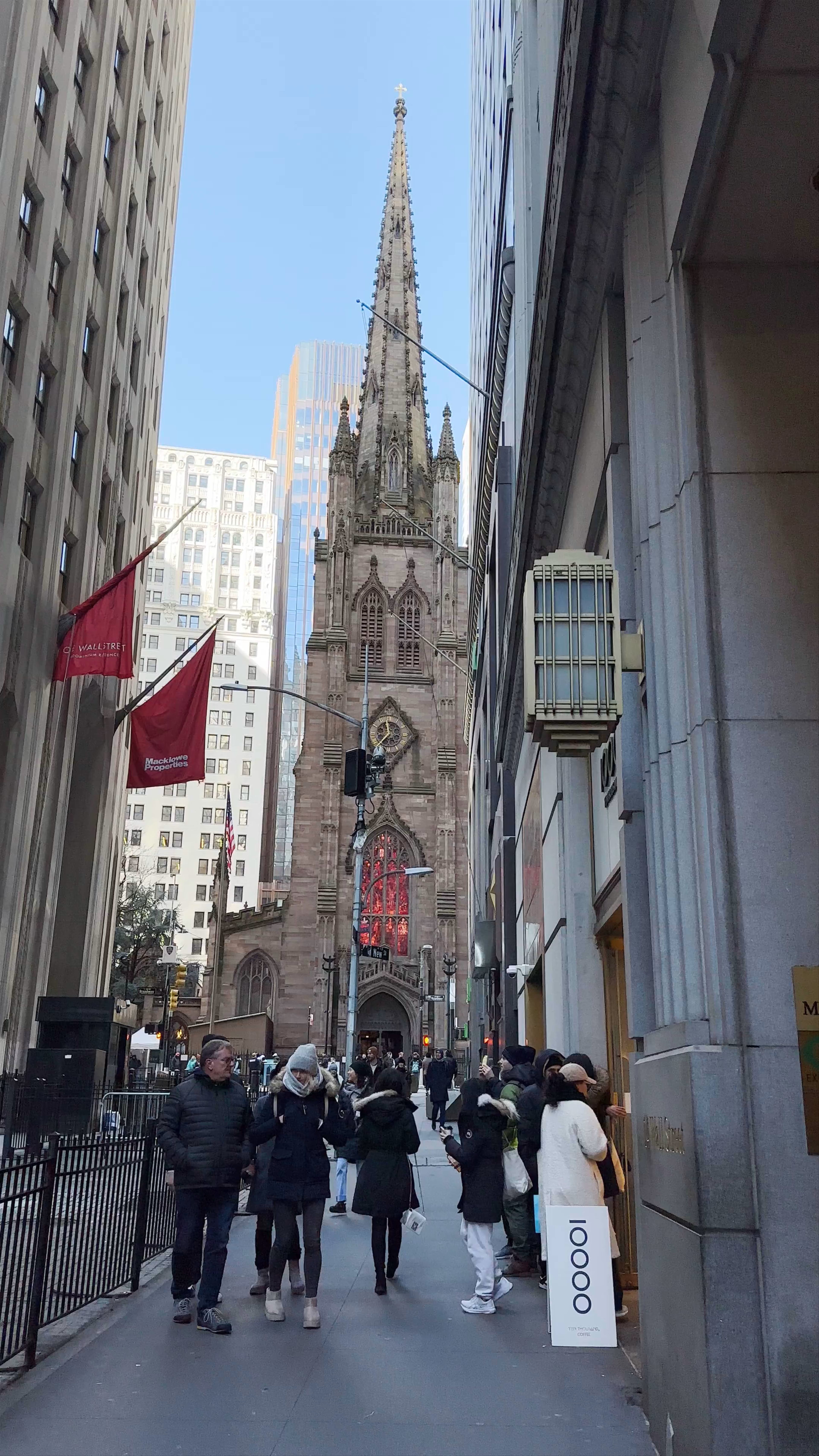 Trinity Church and Wall Street Streetscape in New York City