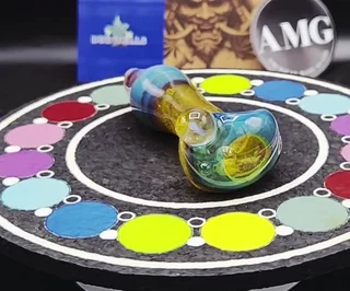 Preview pic of Opal frit Blue Carmel spoon pipe New