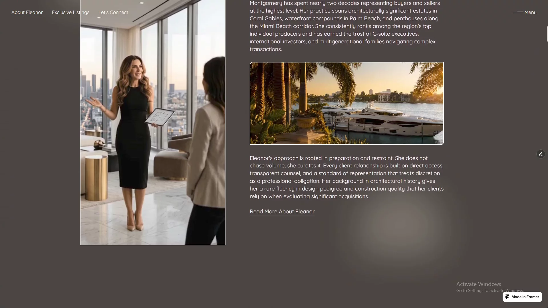 Hero + About + Ethos sections from the framer project for luxury real estate agents I have been working on.