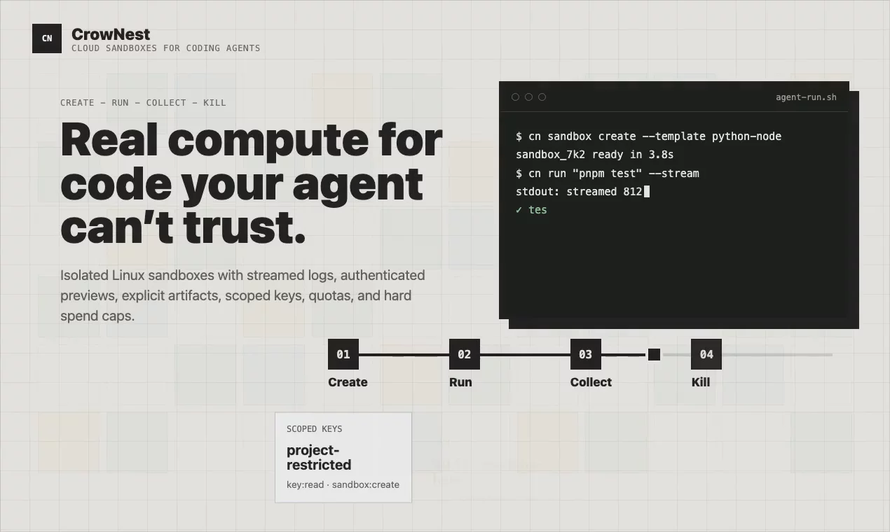 CrowNest — Cloud Sandboxes for Coding Agents image 1