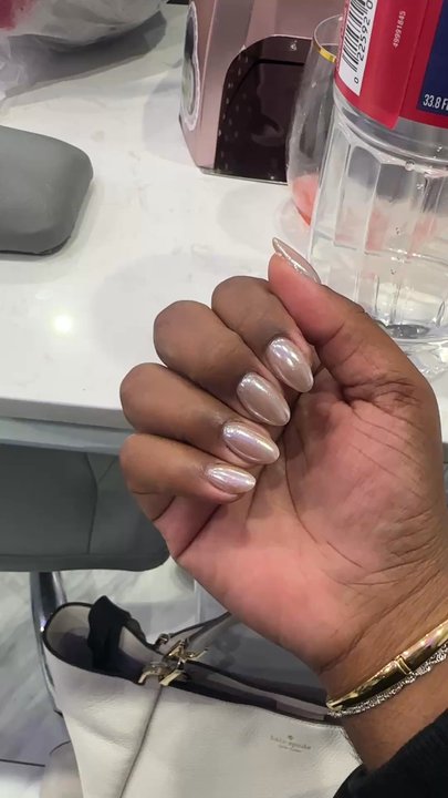 Studio Nails - Latest set of nails. White Chrome w/ almond shape nails! Everytime I leave I say "I think this set is the best one yet" - Nail Salons Near Me - Arlington, Texas