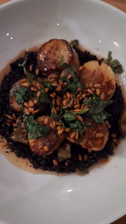 Lark - Pan Seared Scallops, Riso Nero Venere, Sunchokes, Green Onion-Black Truffle Vinaigrette $38 - New American Near Me - Bala Cynwyd, Pennsylvania