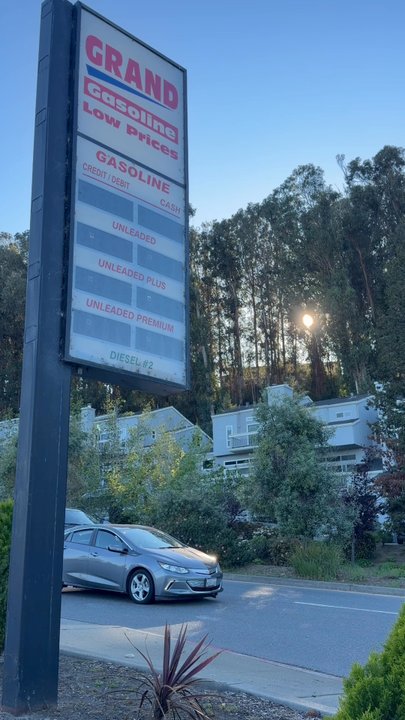 Grand Gasoline - This sign is surprisingly hard to take photos of lol - Gas Stations Near Me - San Bruno, California