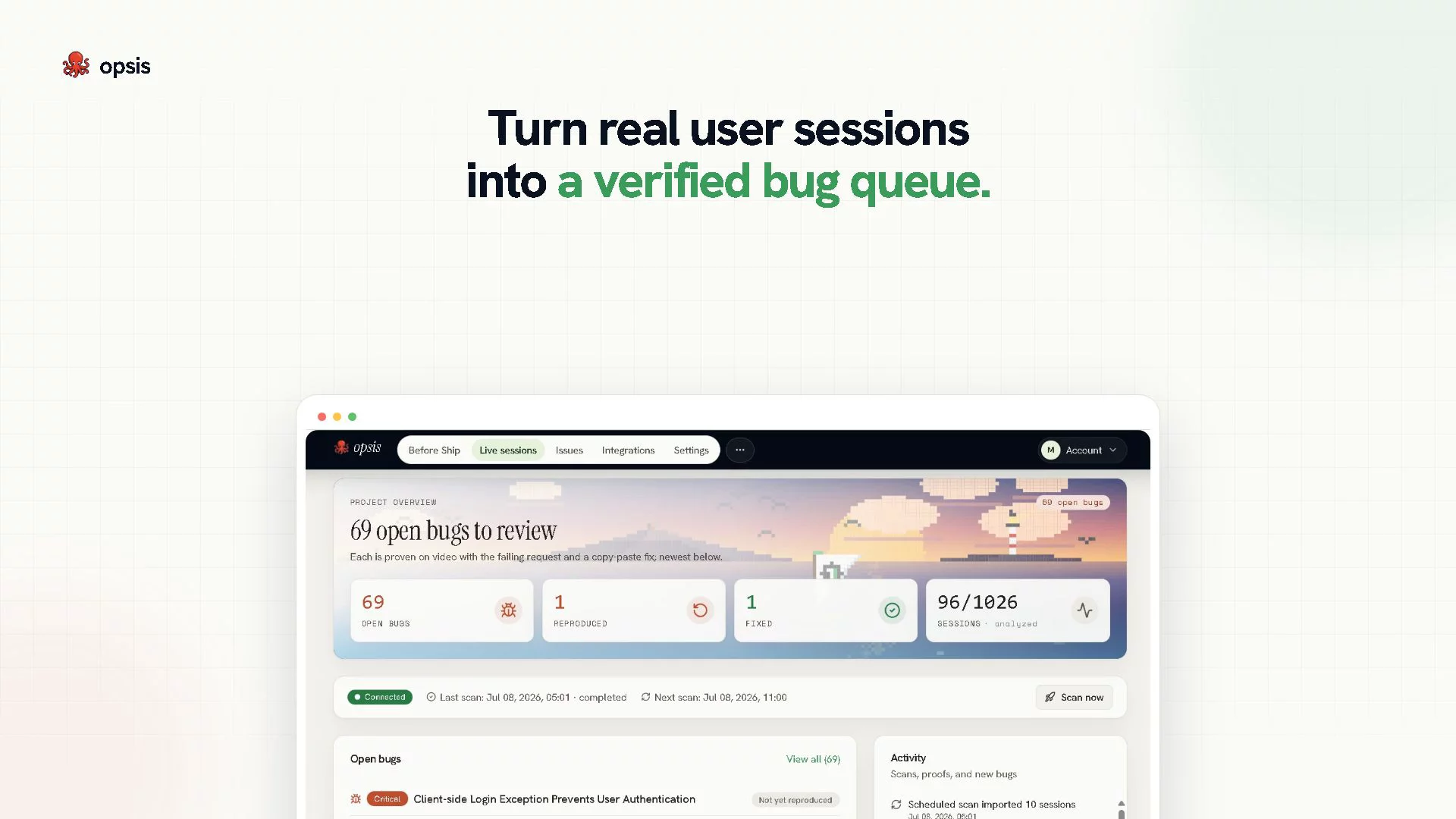 Opsis: AI QA & bug detection for vibe coders image 1