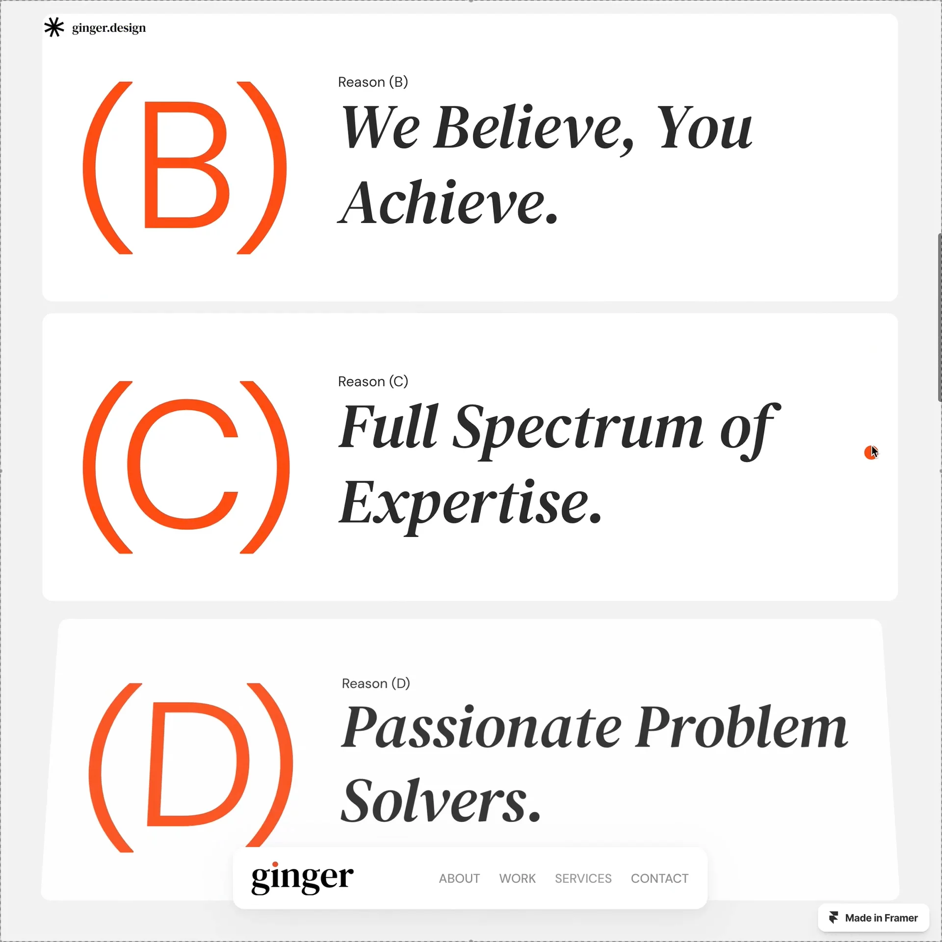 GINGER — Card RevealYou don't have to show everything at once.Keeping information hidden until it's useful can make an interface feel simpler without actually removing content.With GINGER, interaction becomes part of how the project is revealed.Let interaction reveal the story.