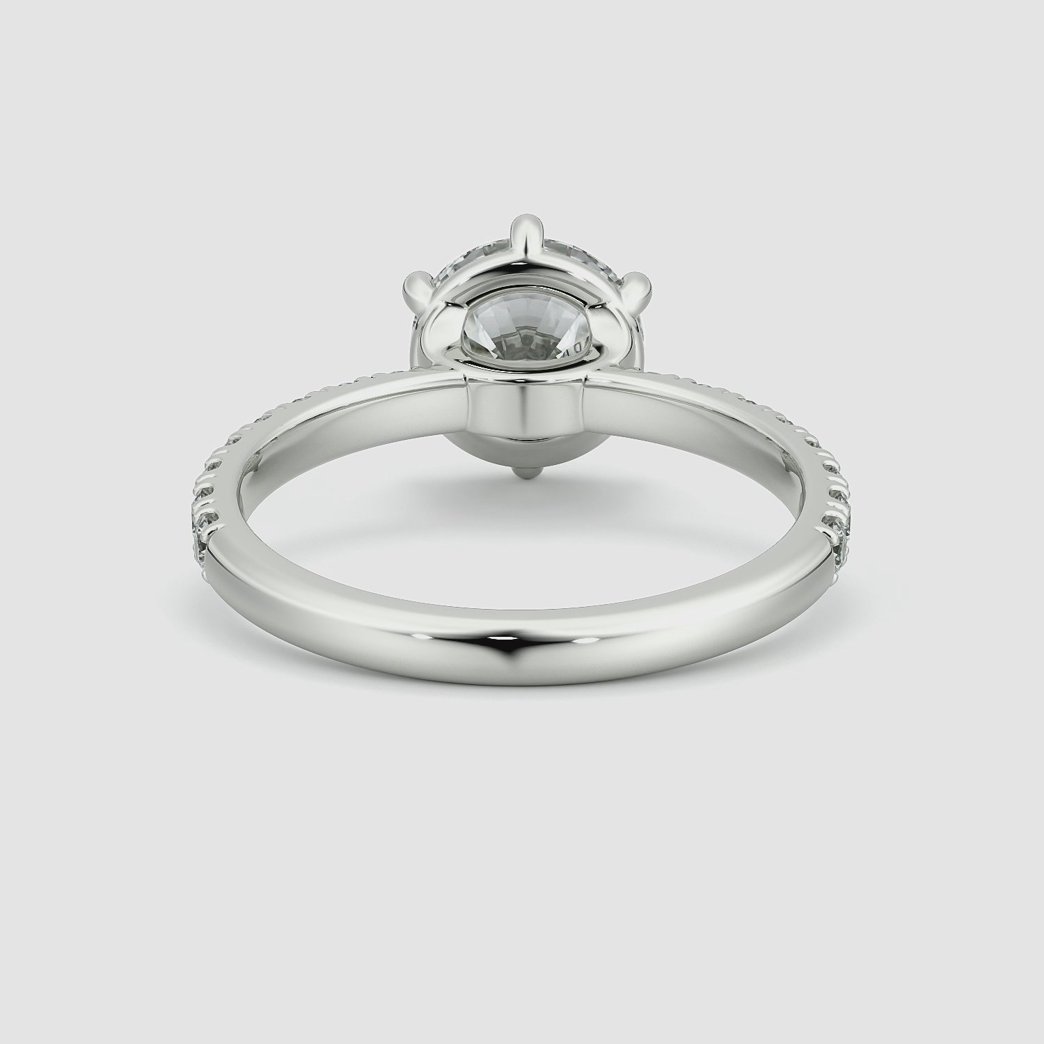 The Signature 6 Prong | Round Brilliant | 18k | White Gold | bandAccent: Pavé | bandWidth: large | caratWeight: other | hiddenHalo: no | diamondOrientation: vertical