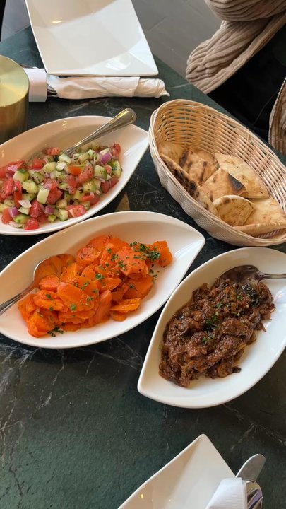 Dar Lbahja - salad, carrots, zaalouk - Halal Near Me - Queens, New York