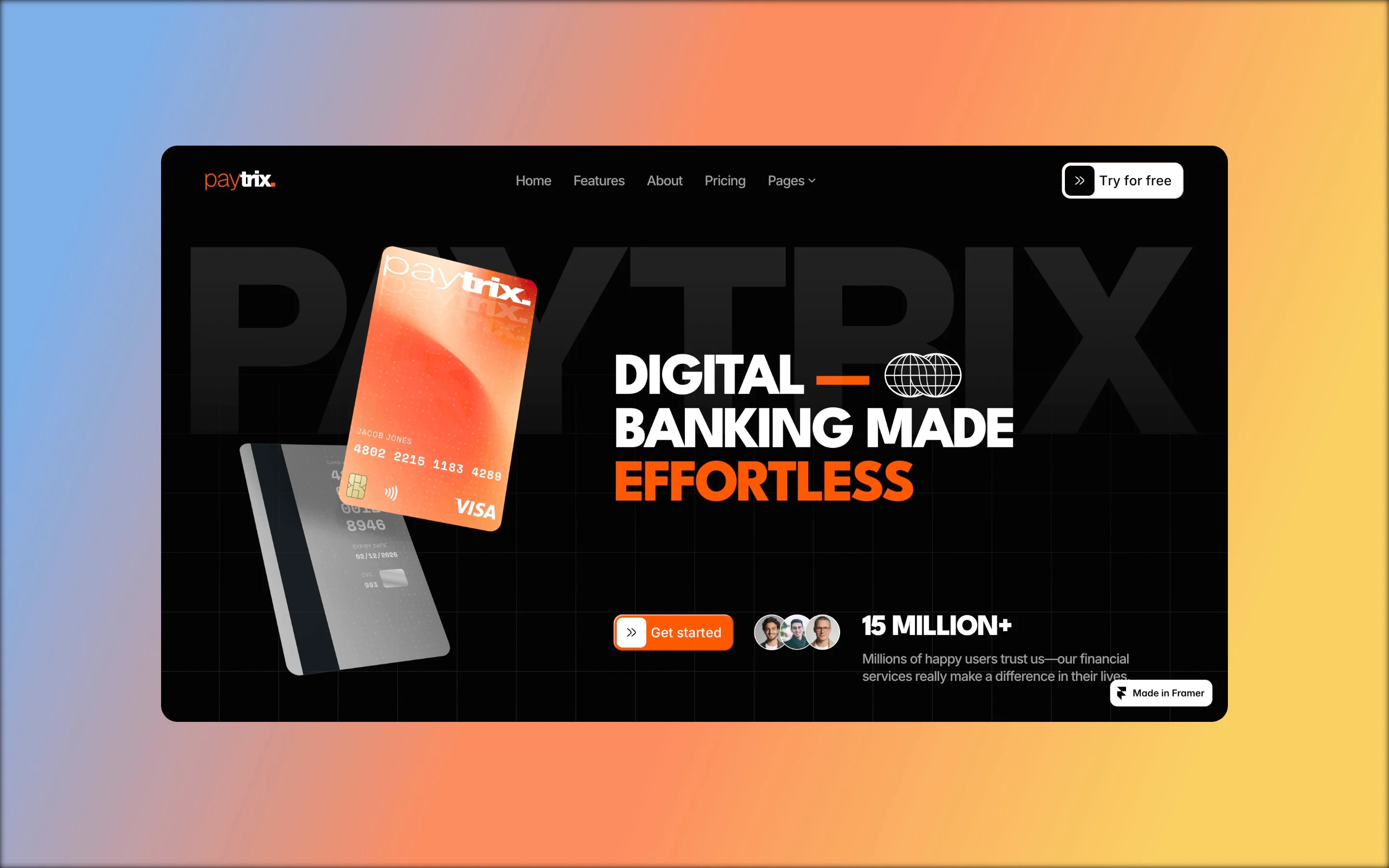 👀 As we mentioned, PAYTRIX is still in development!Here's a quick sneak peek at our upcoming Digital Banking SaaS Framer template. 💳What do you think so far? Let us know! 🚀#Framer #FramerTemplates #Paytrix #DigitalBanking #Fintech #SaaS #BankingWebsite #WebDesign #UIDesign #DesignMonks