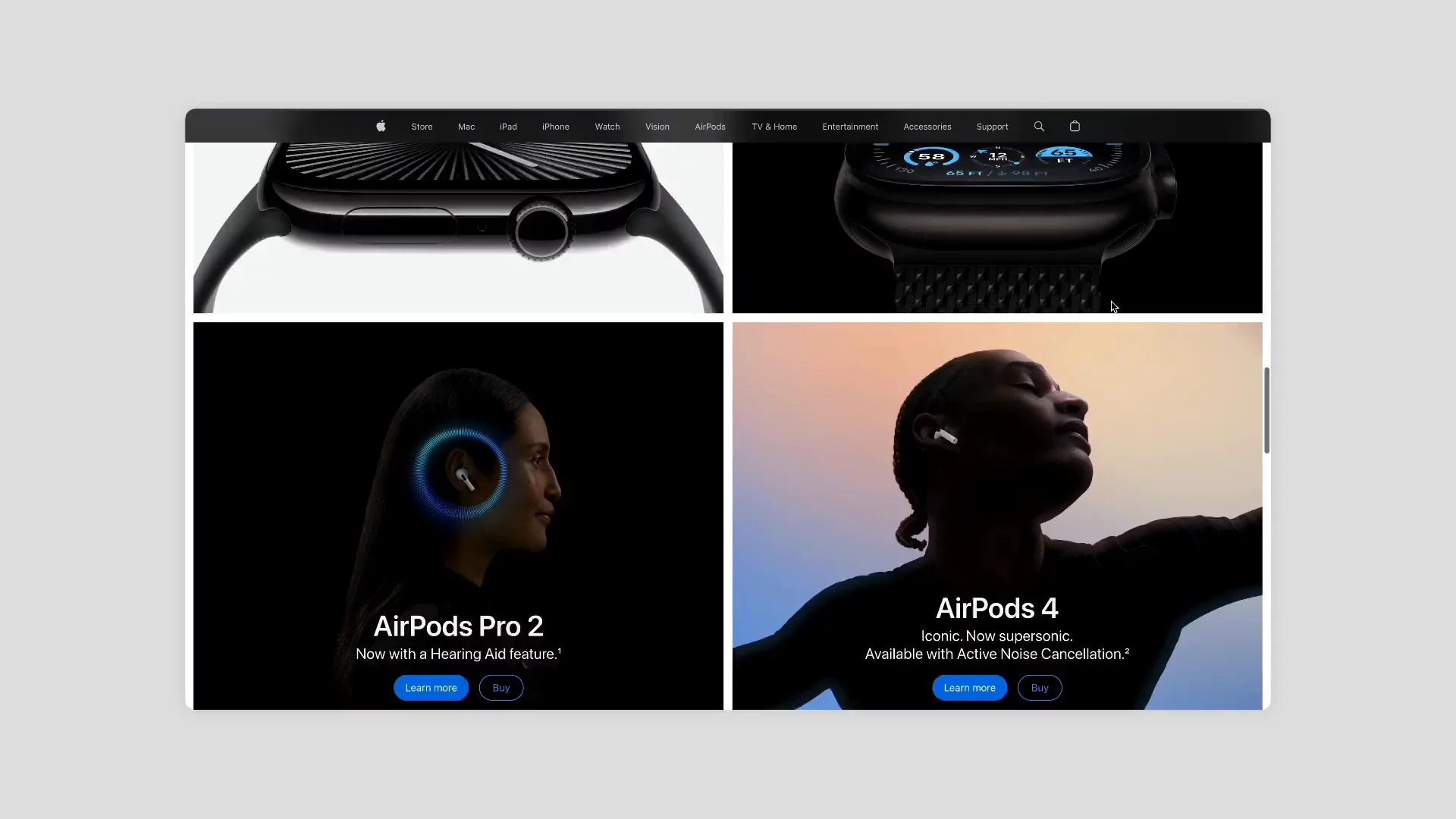 Video from Apple website, showing various Apple’s products and services. The animated components have reduced motion, to make the website more friendly for user switch motion sensitivity disorders.