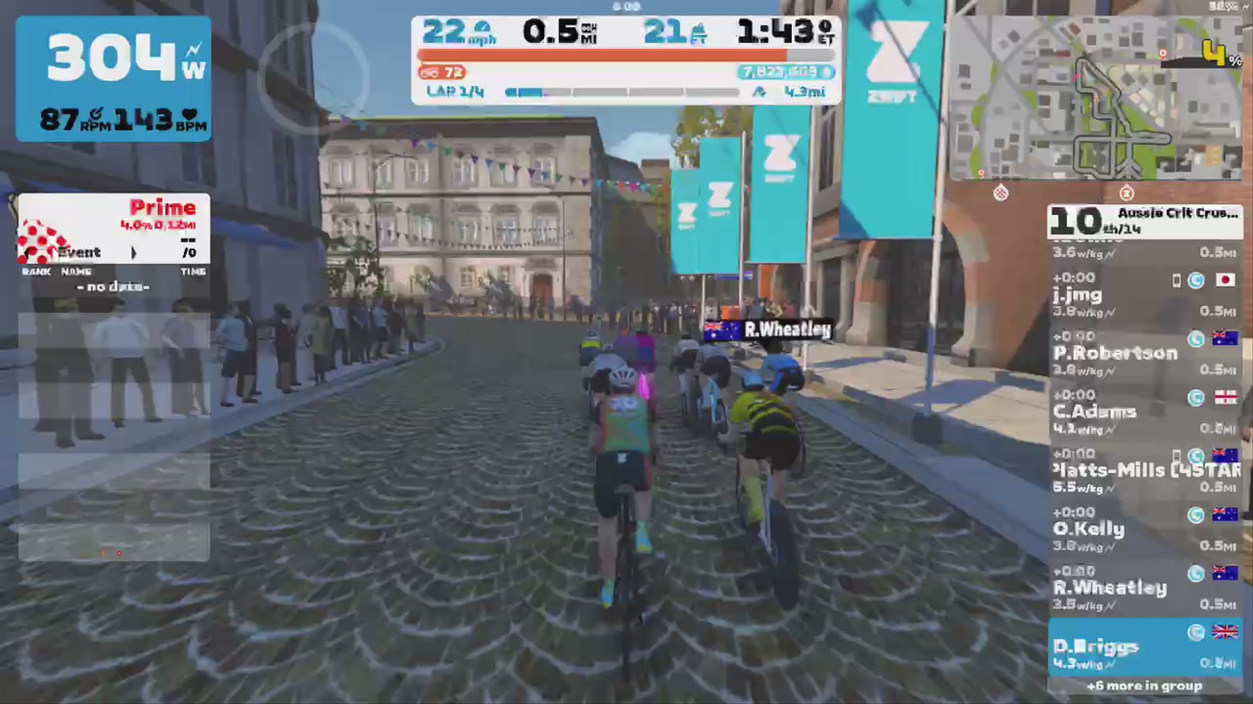 Zwift - Race: Aussie Crit Crushers Race 1 (C) on Downtown Dolphin in Crit City
