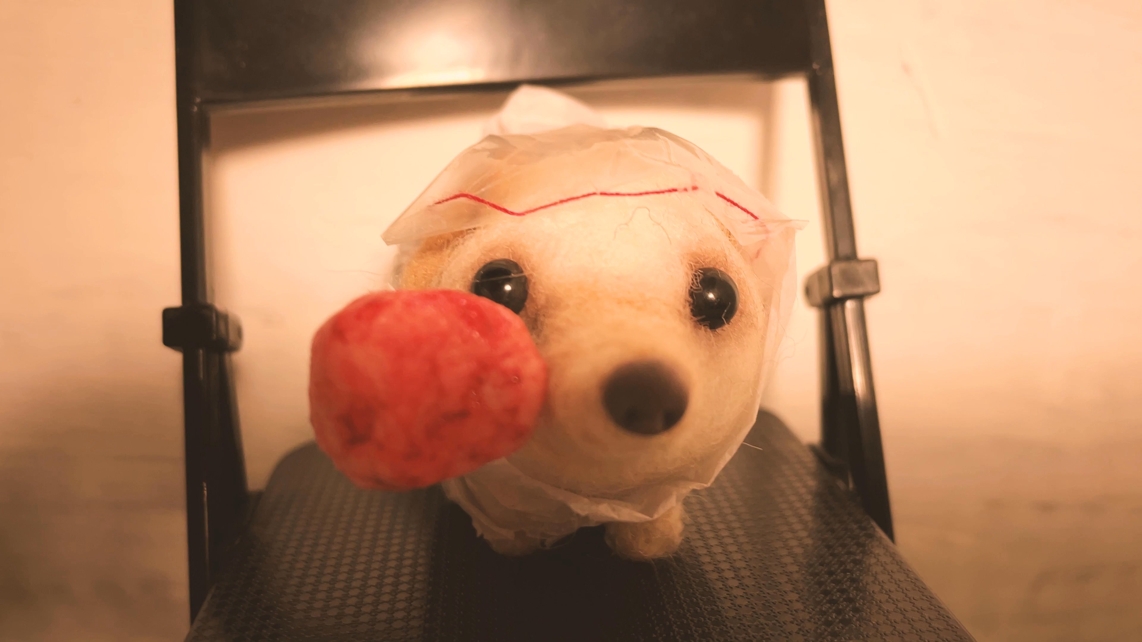 A stuffed hedgehog sits in front of a vintage television displaying distorted, rapidly changing broadcast footage within a clinical hospital setting. The sequence centers on a countdown timer signaling a T-minus event.
