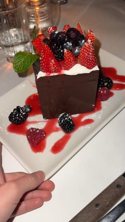 Victor's Wood Grill - Chocolate bag strawberry shortcake dessert - Seafood Near Me - Coppell, Texas
