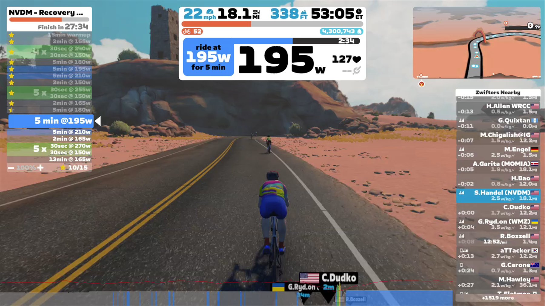 Zwift - NVDM - Recovery Spin - Z2 and High cadence in Watopia