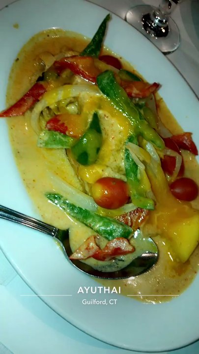 Ayuthai - mango salmon, thai iced tea. yum!! sorry for the top of the video being cut off - Thai Near Me - Guilford, Connecticut