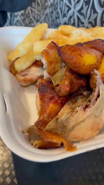 Super Chicken - Short vid of our yummy meal - 1/2 chicken with 2 sides - BIG PORTIONS - deeeeeelish, piping hot and fresh! Read my reviews of this place! - Peruvian Near Me - Reston, Virginia