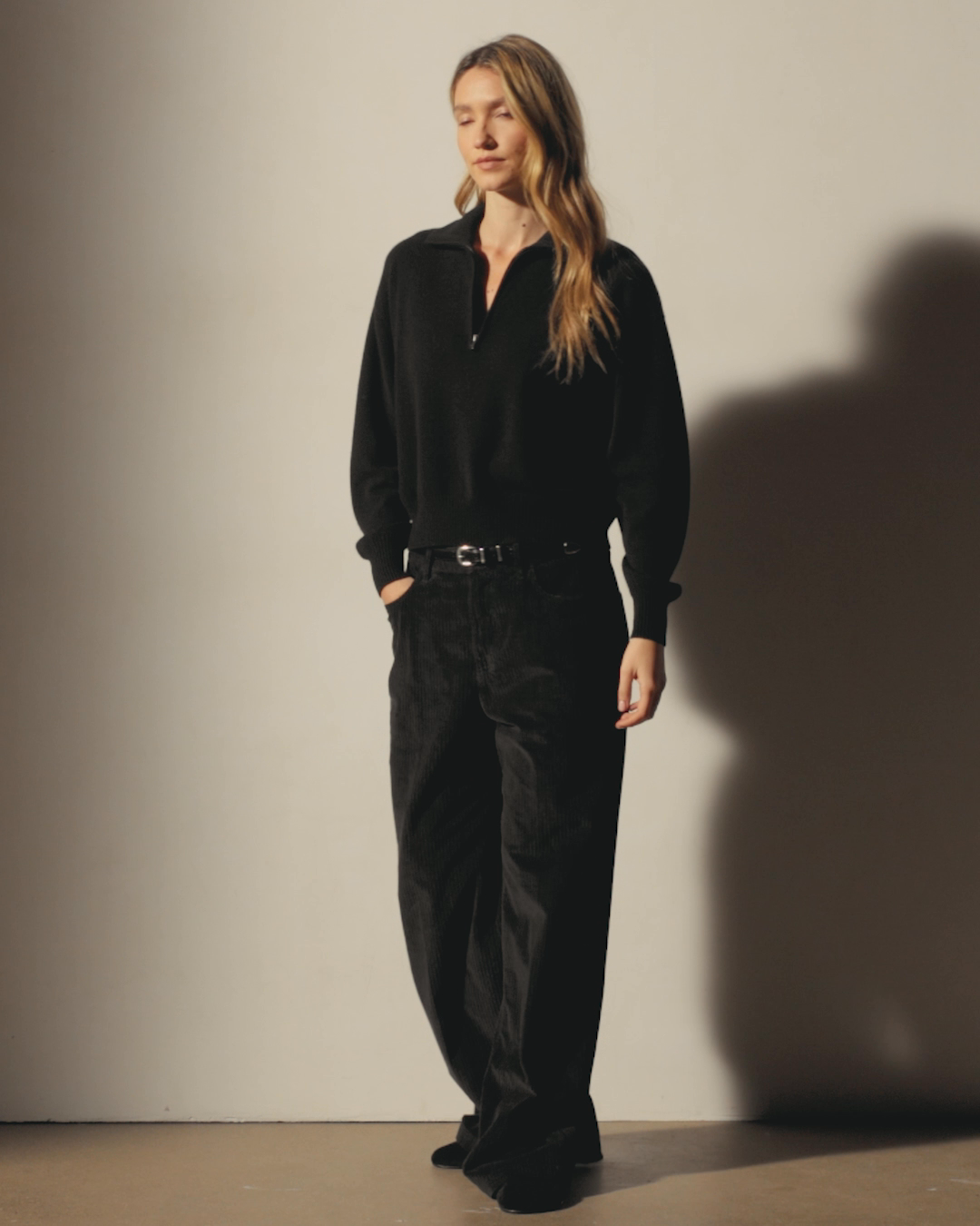 Italian Spun Cashmere Half Zip - Black/Anthracite | James Perse