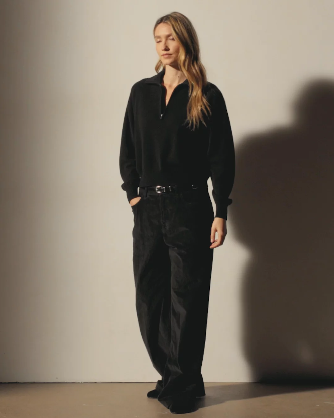 Italian Spun Cashmere Half Zip - Black/Anthracite | James Perse