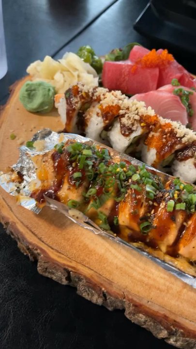 Modesto Sukiyaki - Lion King Roll, Crunchy Roll & 12 Piece Mixed Sashimi. Delicious and enough for 2 ppl. Lion king has a little kick to it but it's good. - Sushi Bars Near Me - Modesto, California