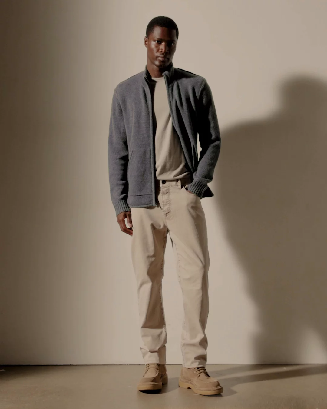 Recycled Cashmere Full Zip Sweater - Flannel | James Perse Los Angeles