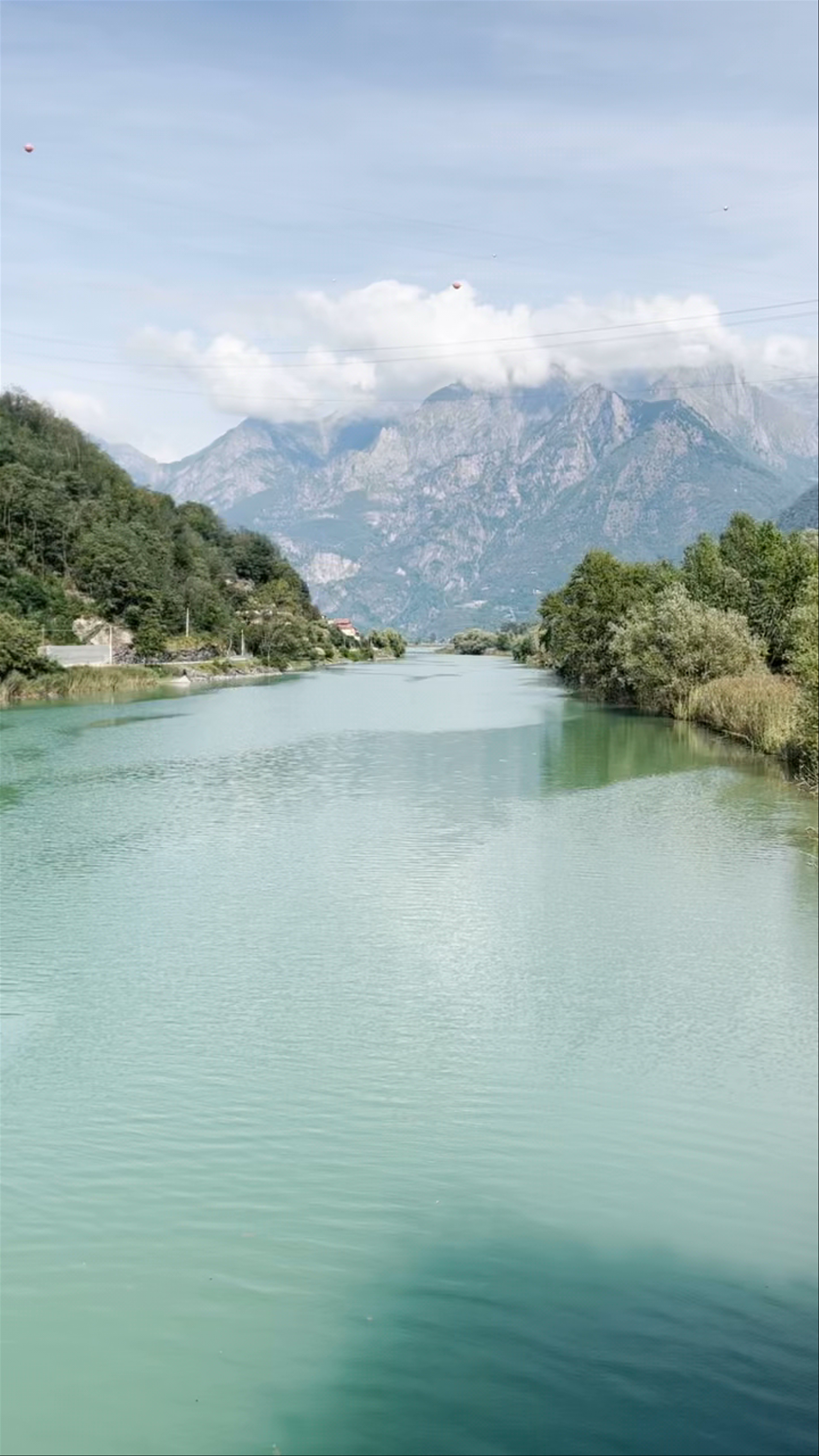 Serene Mountain River at Lake Como, Italy