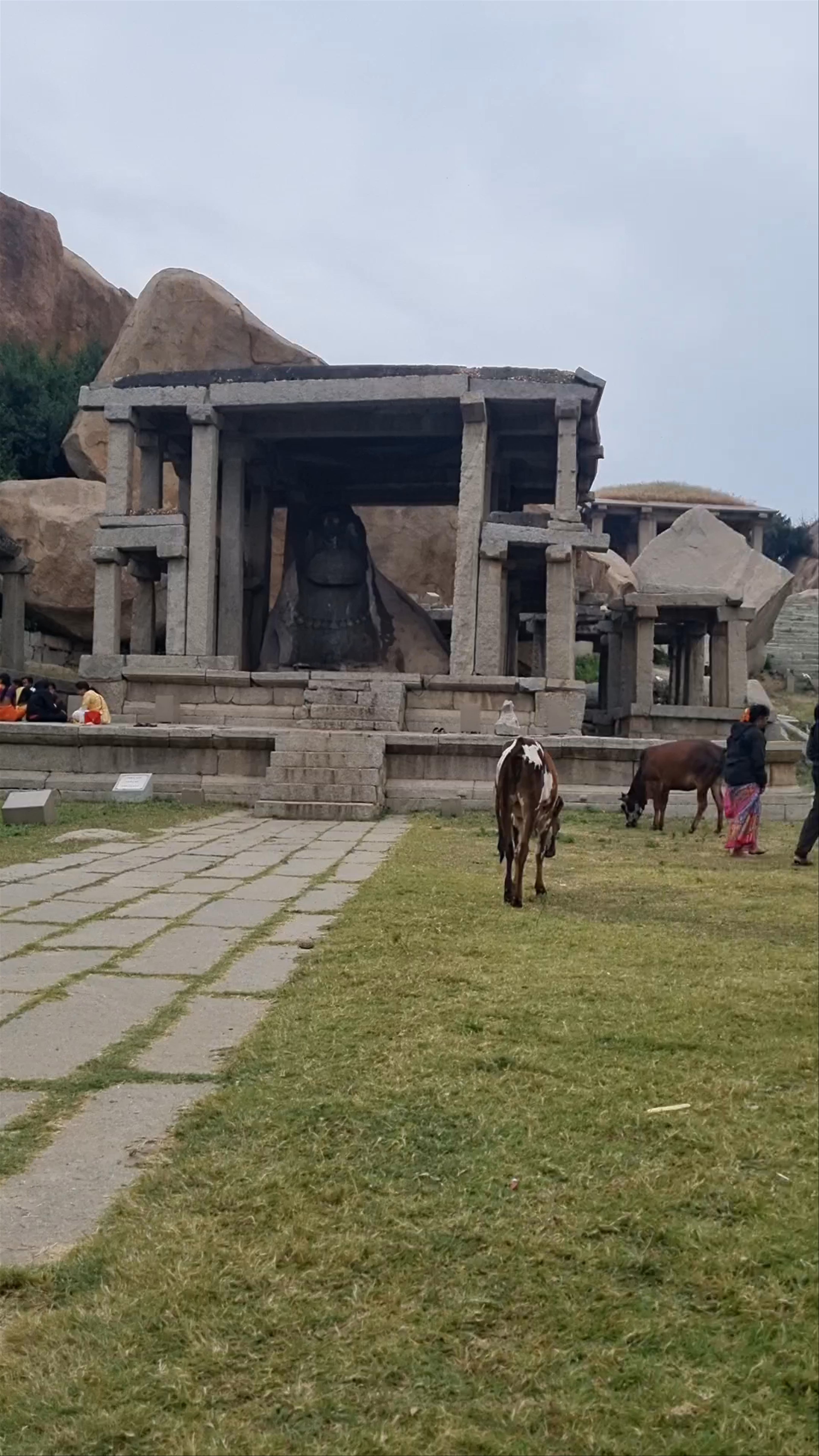 Nandi Bull Shrine and Ancient Ruins in Nimbapura, Karnataka, India