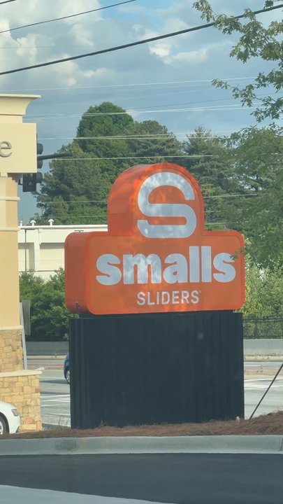 Smalls Sliders - Sign facing Windy Hill Road - New American Near Me - Marietta, Georgia