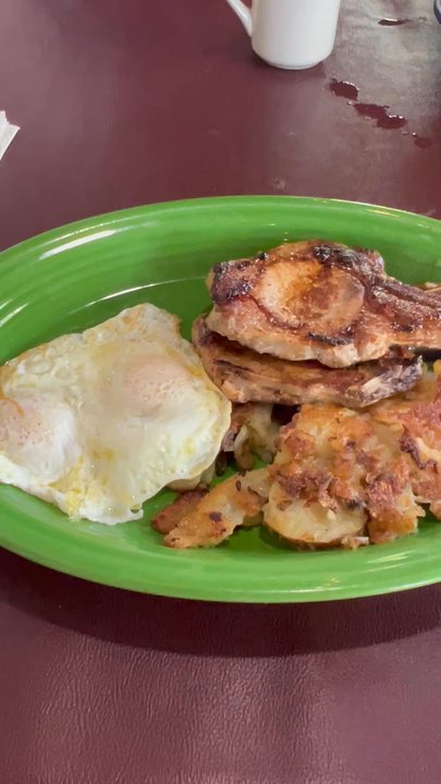 Molly's Souper - 2 pcs chops, eggs and fried potato. Delicious well seasoned chops. - Breakfast & Brunch Near Me - Upland, California