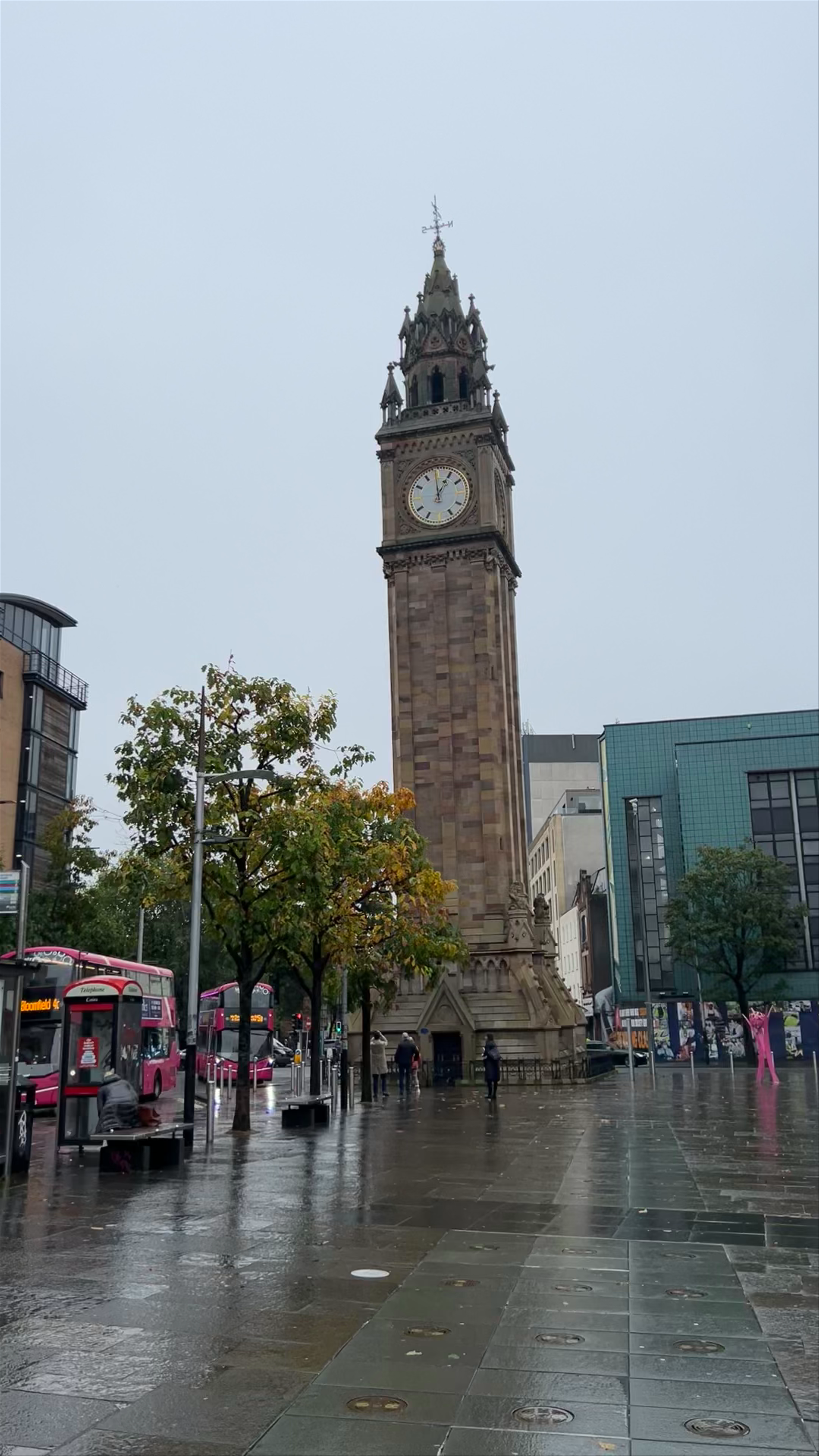 Albert Memorial Clock, Queen's Square: Belfast's Iconic Landmark in Rainy Atmosphere
