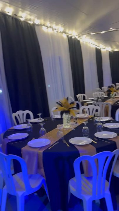 Leticia's Events - Centerpieces, drapes, tables, chairs, dishware and table clothes with runners. Theme was Great Gatsby - Party & Event Planning Near Me