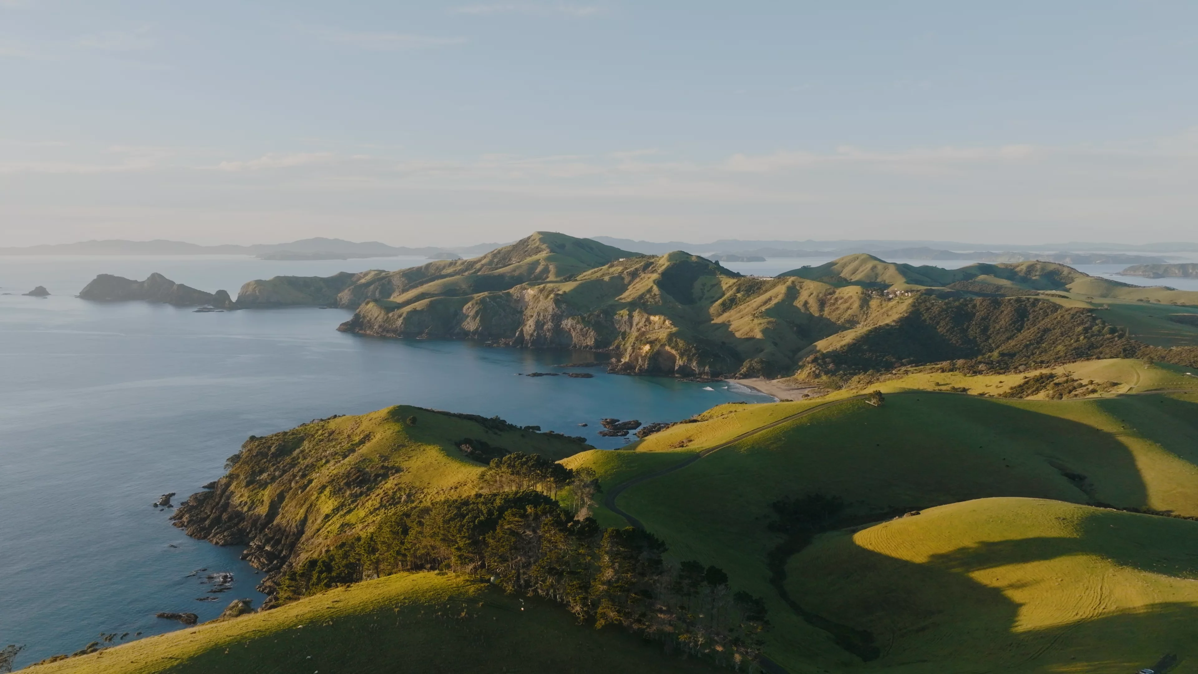 Aerial view of Mataka Station's headlands and the Bay of Islands