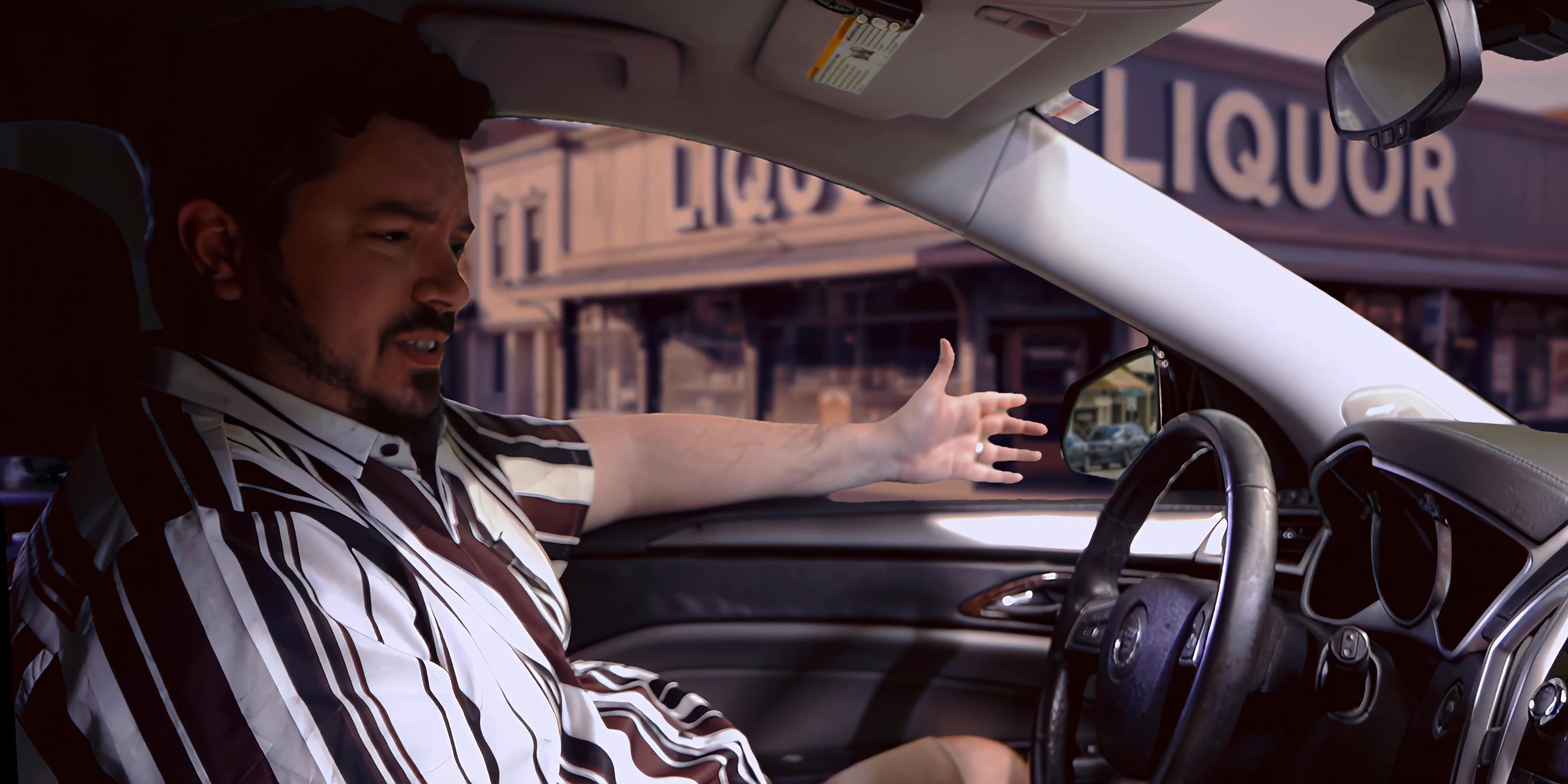 A man sitting in a car gestures while engaged in a conversation, followed by a close-up of a mobile phone screen displaying an active call from a contact named Kate.