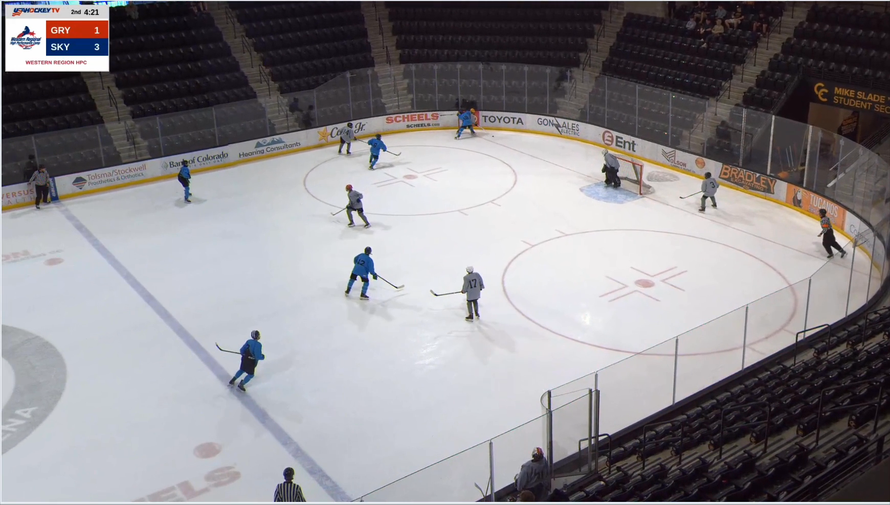 Jack Larsen's forecheck, playmaking, and Goal at Western Regionals. #8 Blue. Center.