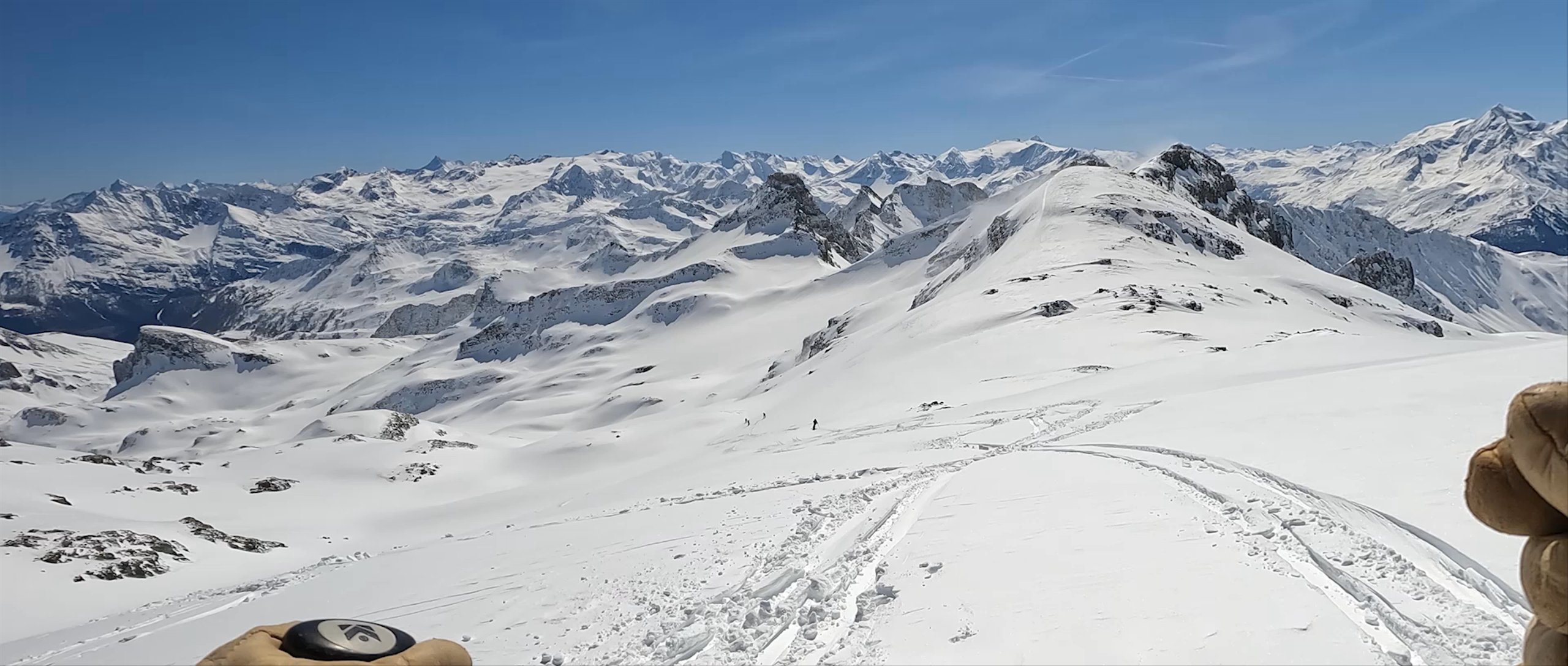 POV skiing down mountain in French Alps