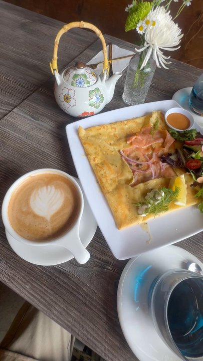 Butterfly Pea Cafe - Smoked salmon crepe, latte, butterfly pea tea - Creperies Near Me - Los Angeles, California